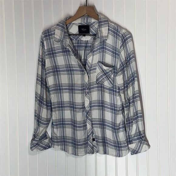 Rails Hunter Shirt M Navy White Plaid Button Down Long Sleeve Soft Viscose Top - Picture 1 of 7